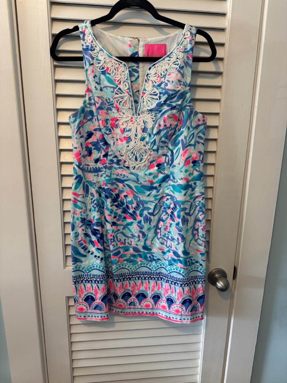Lilly Pulitzer Blue Pink Floral Embroidered Shift Dress Size 8